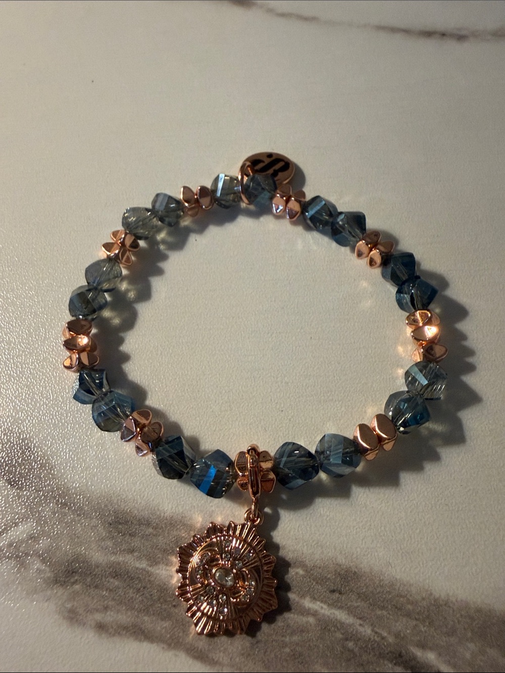 Bomb‎ Party Blue Crystal and Rose Gold Charm Bracelet